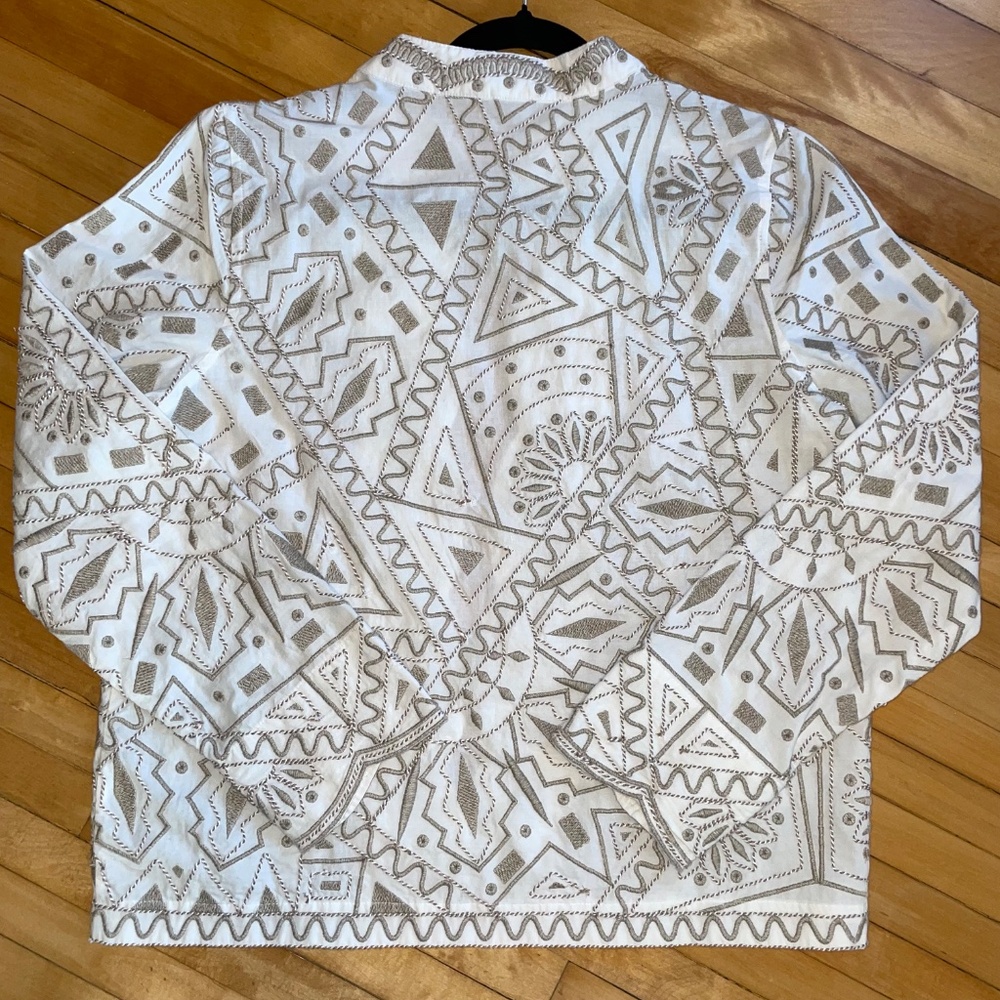 Coldwater Creek NWT Embroidered All Over Jacket Scalloped Edge Tan White… - Picture 10 of 14